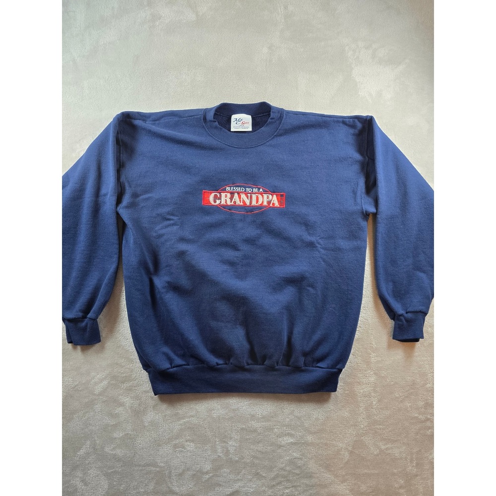 Vintage Sweatshirt Mens L Fit M Blue Blessed To‎ Be A Grandpa MC Sport *Read